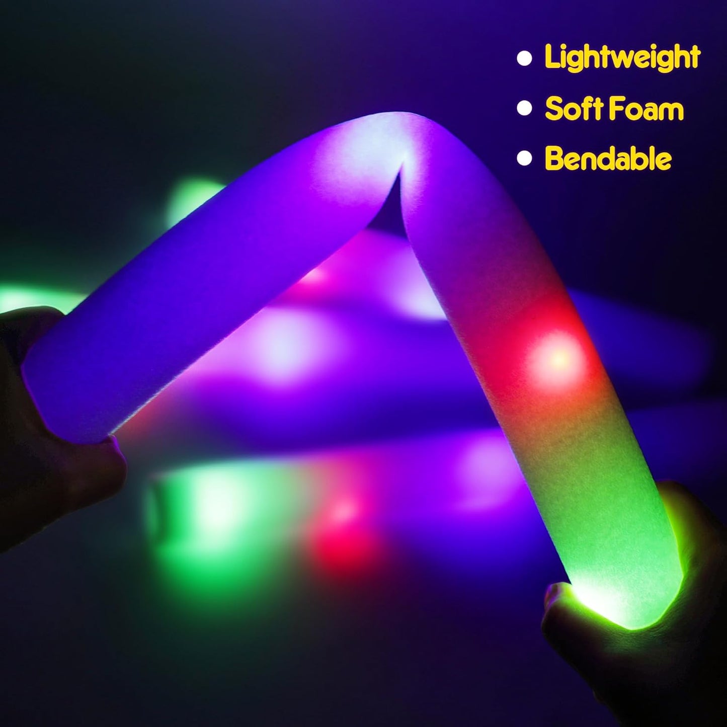 Mocoosy Foam Glow Sticks Bulk Pack, 32 PCS Led Glow Sticks with 3 Modes Colorful Flashing, Glow in Dark Party Supplies, Light Up Neon Party Toys for Wedding, Raves, Concert, Birthday, Halloween