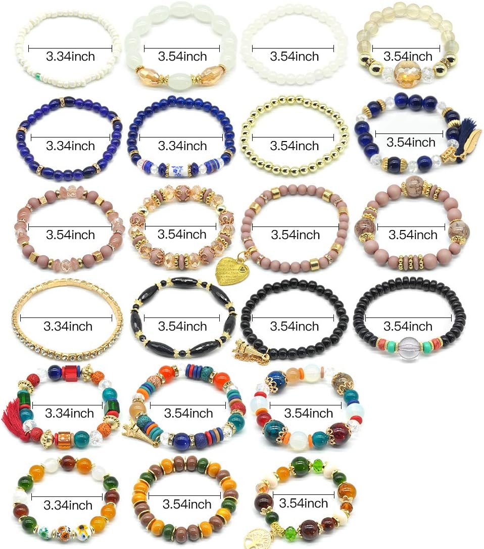 Bohemian Bracelet Sets for Women - 6 Sets Stackable Stretch Bracelets Multi-color Boho Jewelry for Women Hippie Bracelets Dainty Jewelry