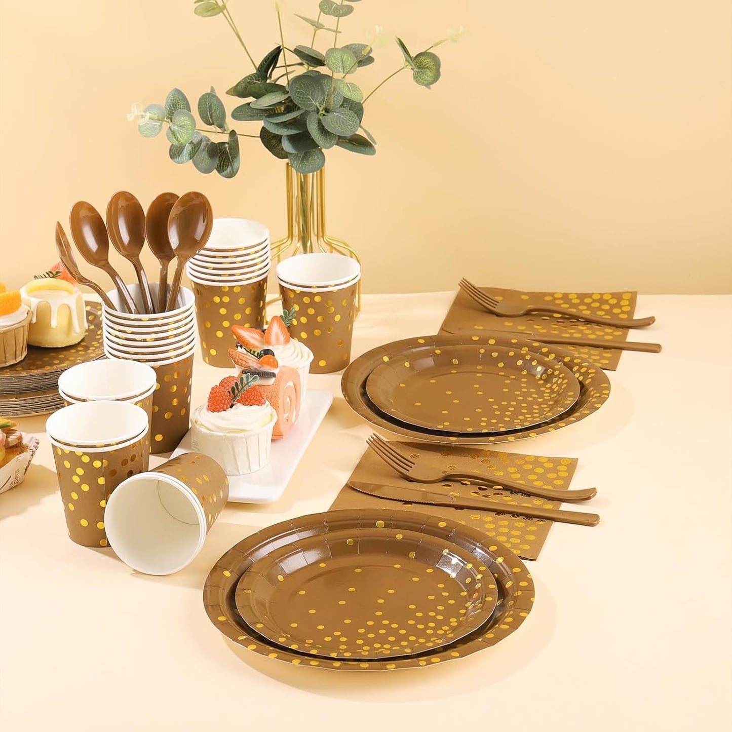 Brown and Gold Party Decorations, Brown Plates and Napkins Party Supplies 175Pcs Terracotta Paper Plates for Mexicanos Birthday Holiday, Serves 25