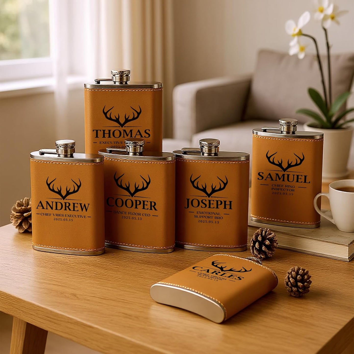 ELEGANTPARK Personalized Groomsmen Gifts for Wedding Custom Flask Monogram Groomsmen Proposal Gifts Bachelor Party Favor for Groom Best Man Stainless Steel 8 OZ Black Hip Flask for Liquor 1 PCS