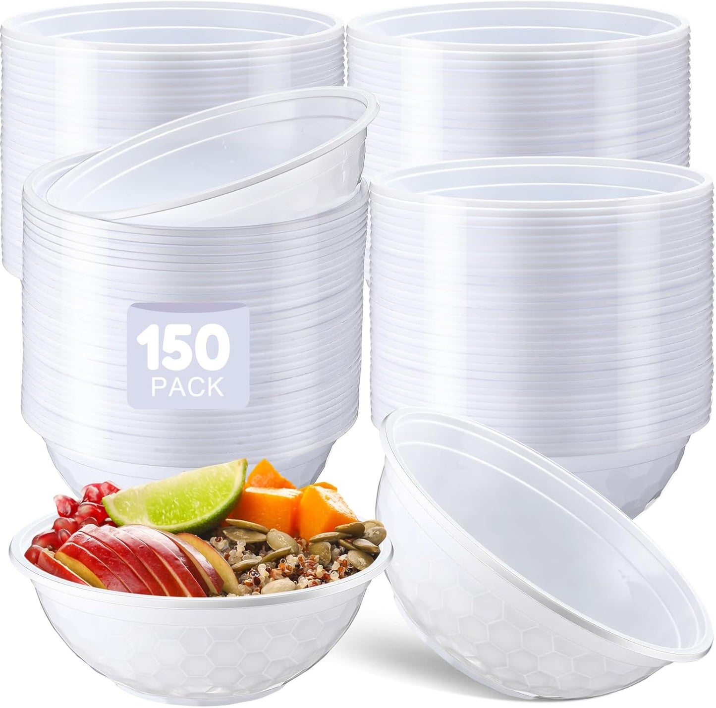 150 Pack 32oz White Disposable Plastic Bowls Plastic Salad Bowls Large Stackable Serving Soup Dinnerware for Birthdays, Weddings, Parties, Festivals