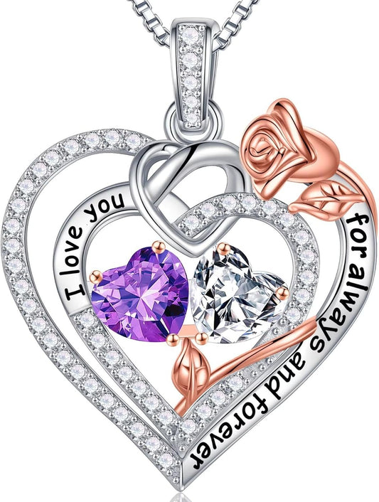 Iefil Christmas Gifts for Wife Women - 925 Sterling Silver Double Birthstone Necklace, Anniversary Birthday Gifts for Women, Jewelry Gift for Wife Girlfriend Mom Her