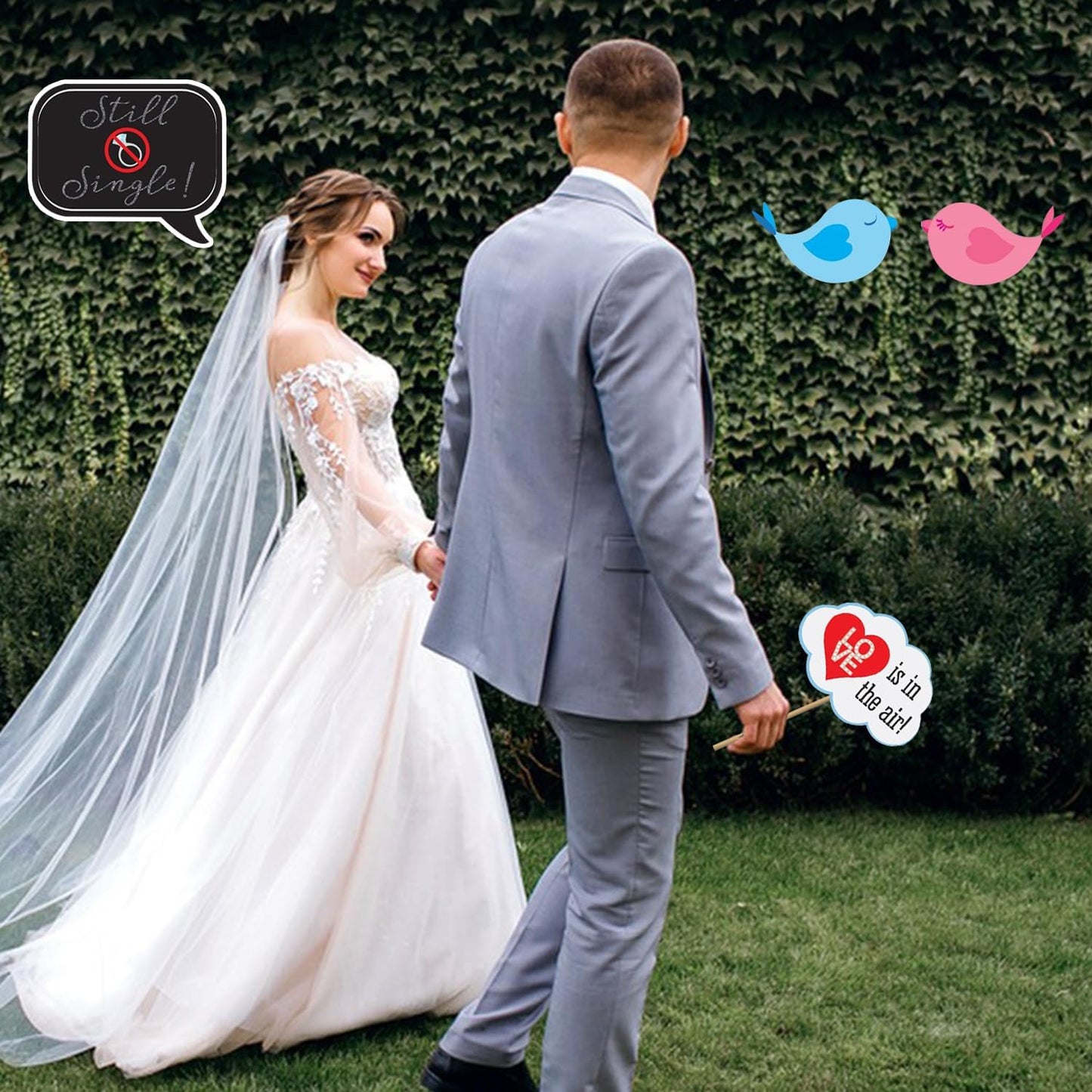 Wedding Photo Booth Props,31Pcs Set of Wedding Selfie Party Supplies&Decorations Supplies with Real Glitter Cute Wedding Backdrop and Selfie Station