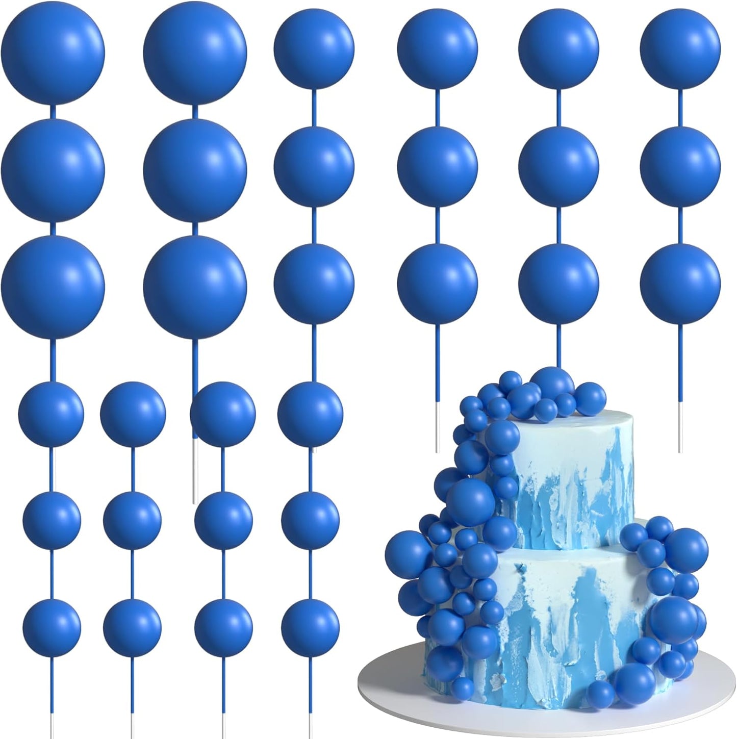 36 Pack Blue Balls Cake Topper Decorations Foam Balloons Cake Decorations Sticks Mini Balloons Cake Toppers Balls Cake Picks for Baby Shower Wedding Anniversary Birthday Party Decorations