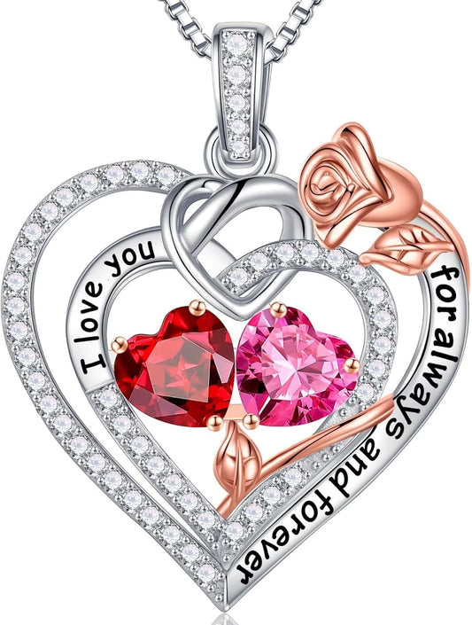 Iefil Christmas Gifts for Wife Women - 925 Sterling Silver Double Birthstone Necklace, Anniversary Birthday Gifts for Women, Jewelry Gift for Wife Girlfriend Mom Her