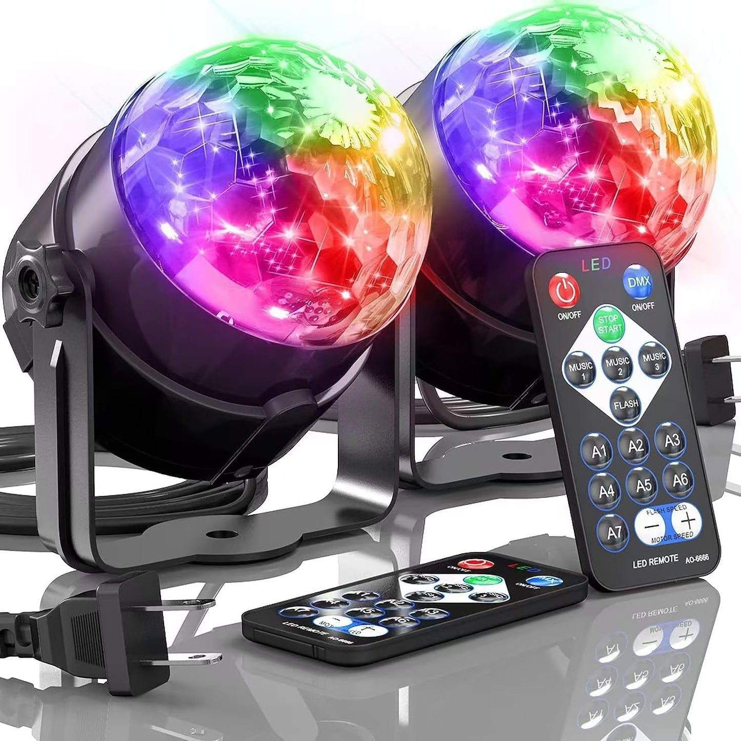 2-Piece Set of Party Lights, Voice Controlled Flash with Remote Control, Disco Ball Lights, Family Room Parties, Wedding Bars, KTV Karaoke/New Year's Eve Halloween Christmas Decorations.