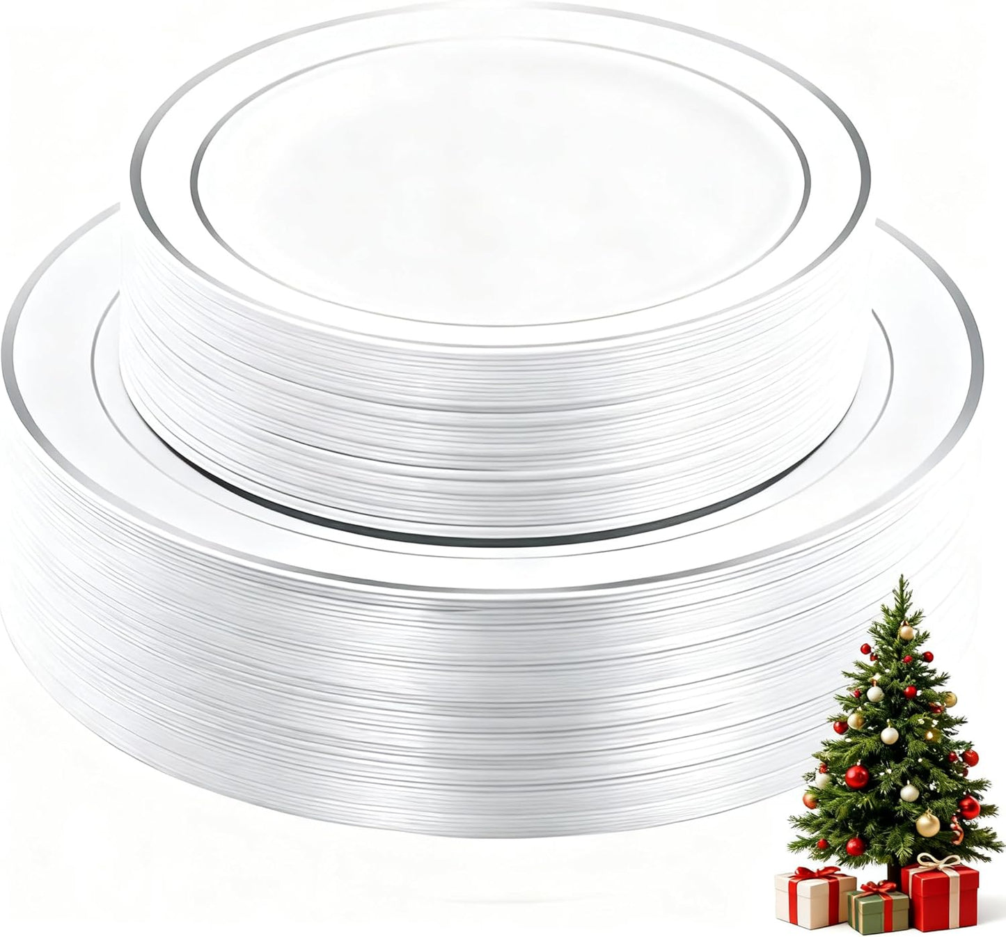 WDF 60PCS Silver Plastic Plates Disposable - Silver Plates Include 30 PCS 10.25inch Dinner Plates and 30PCS 7.5inch Salad Plates for Wedding & Party Christmas
