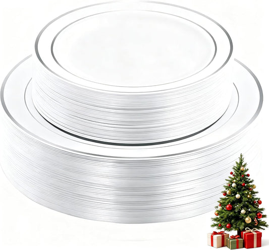 WDF 60PCS Silver Plastic Plates Disposable - Silver Plates Include 30 PCS 10.25inch Dinner Plates and 30PCS 7.5inch Salad Plates for Wedding & Party Christmas