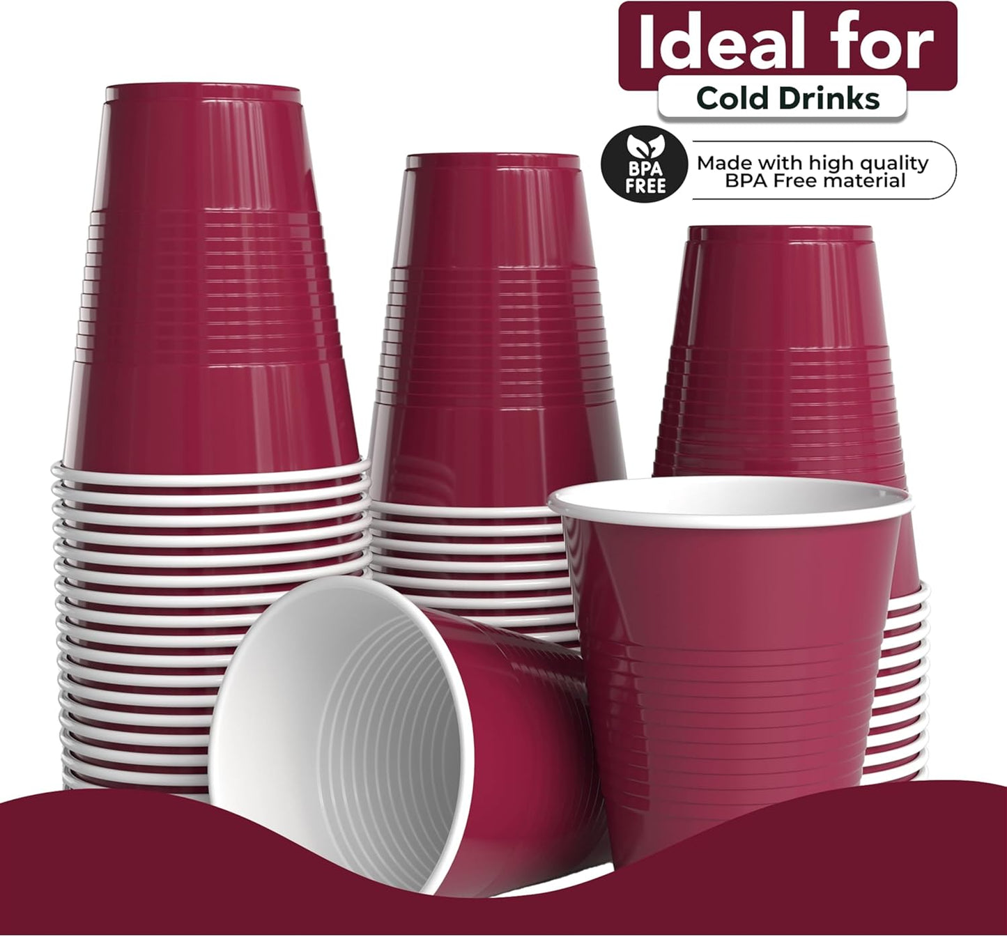 18 Oz Burgundy Plastic Cups For Party Supplies 50 Pack | Burgundy Disposable Cups Plastic | Disposable Drinkware For Parties, Events & Everyday