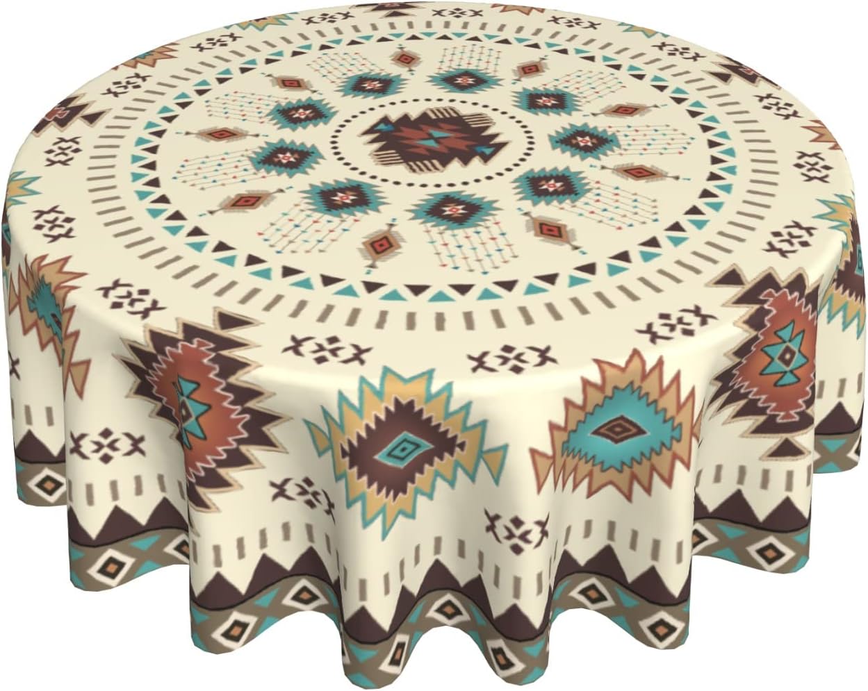Giwawa Aztec Southwestern Round Tablecloth 60" Ethnic Tribal Geometric Design Vintage Style Circle Table Cloth Boho Chic Washble Table Cover for Dinning Kitchen Farmhouse Party Decoration