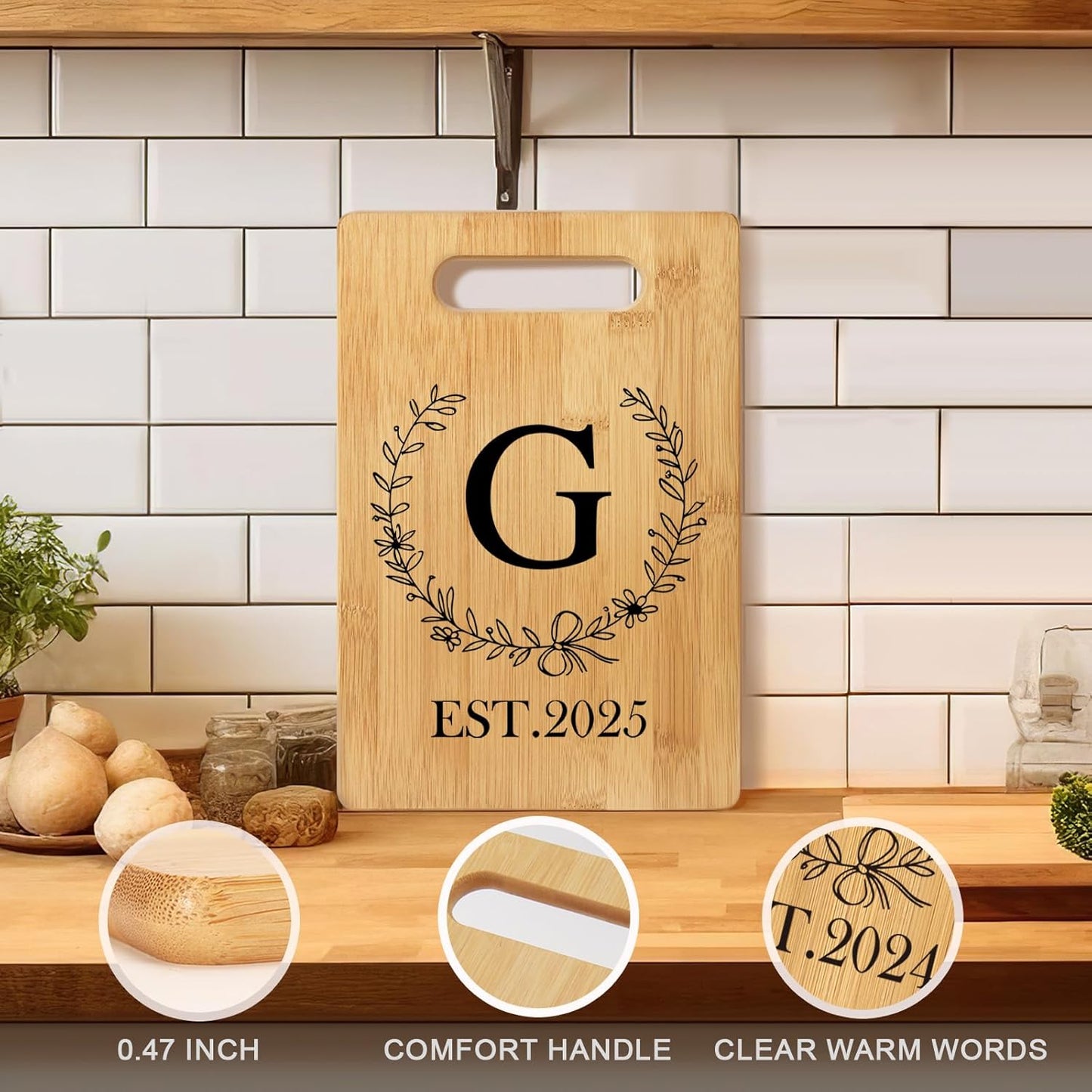 Personalized Cutting Board, Monogrammed Wedding Gift for Couple Newlywed 2025, Initial Birthday Gifts for Women, Gift for Bridal Shower Wedding Shower Engagement Anniversary Housewarming(Letter-G)