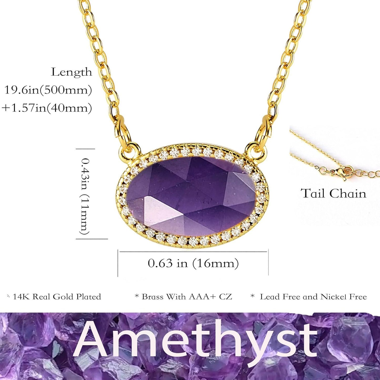 14K Gold Plated Pendant Necklace for Women Oval Cut Gemstone Crystal Pendant Necklaces Birthday Gifts for Women Mom Wife Friends