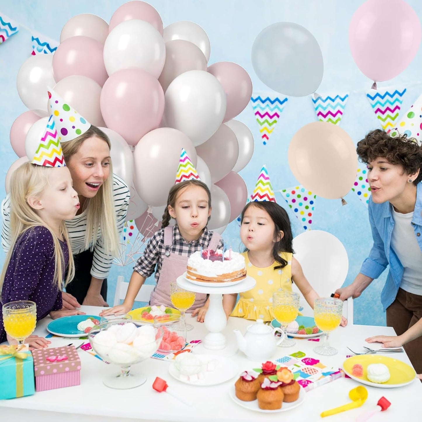 Blush Pink Balloons, 50 PCS 12 Inch Double Stuffed Nude Cream Dusty Pink White Sand Latex Balloons for Bridal Baby Girls Shower Boho Bachelorette Birthday Wedding Party Decorations