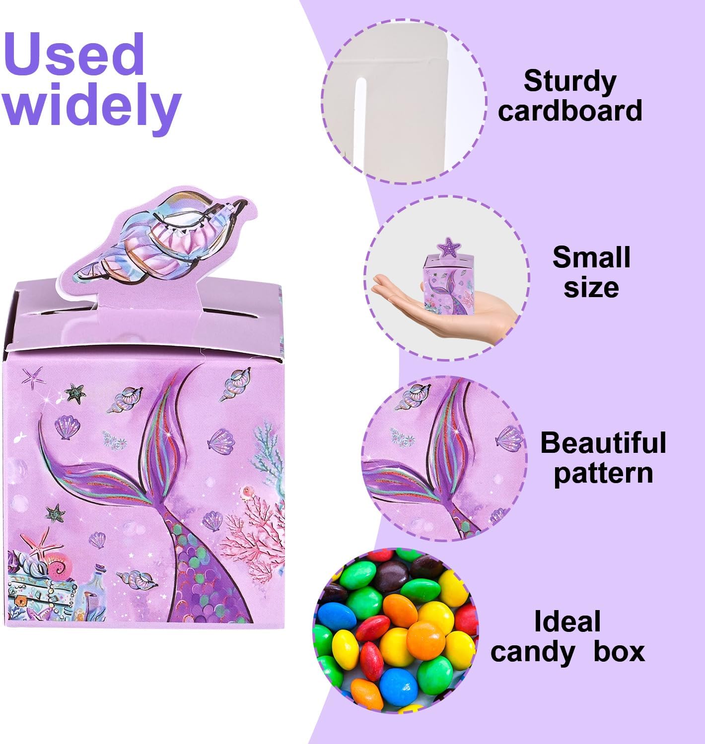24 Pcs Mermaid Party Favor Boxes, 2.17inch Purple Under the Sea Foldable Goodie Boxes with Conch Starfish & Seashell, Treat Boxes for Candy Snacks & Gifts, Dreamy Birthday Baby Shower Party Supplies