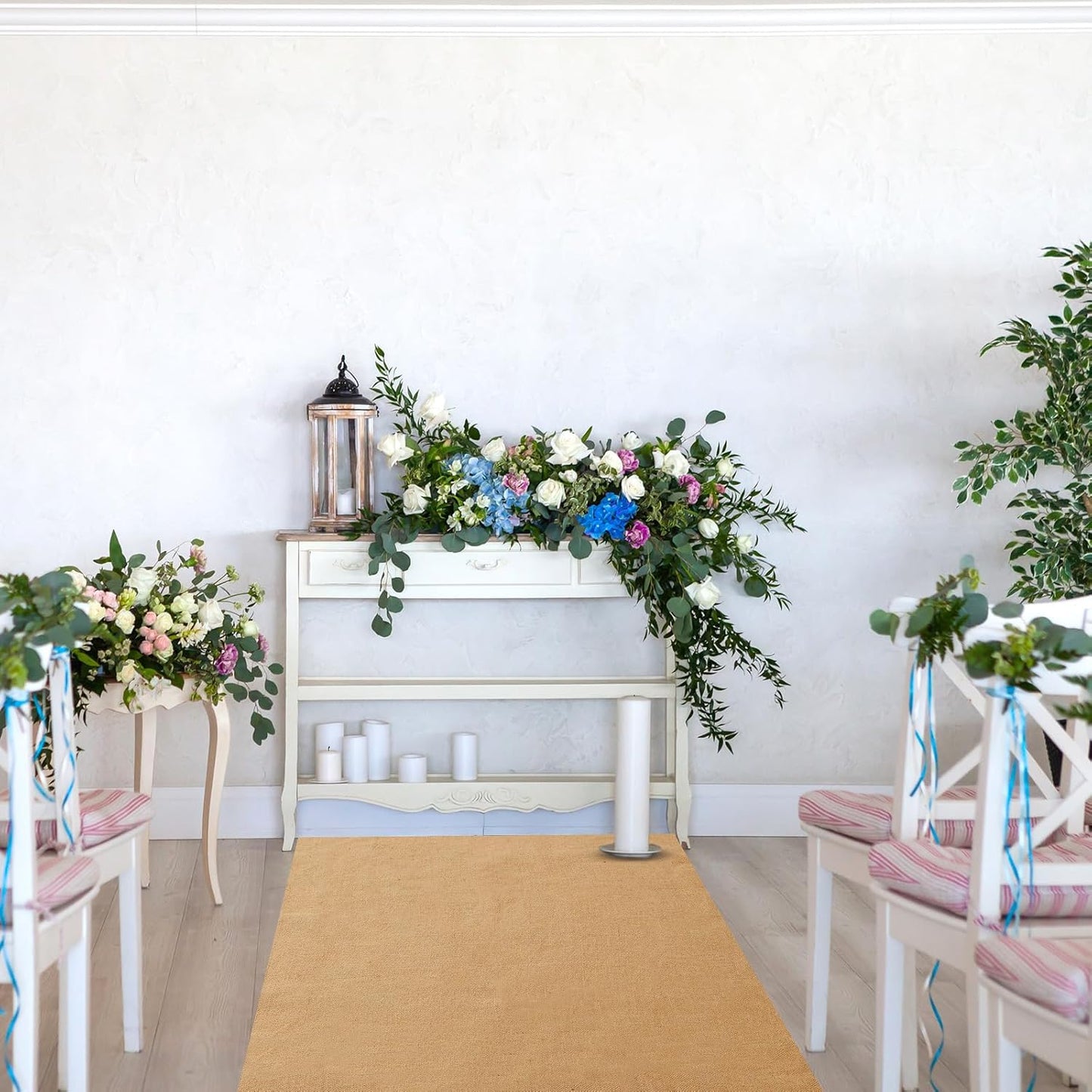 Tudomro 40 Inch x 50 Ft Extra Long Natural Burlap Wedding Aisle Runner Outdoor Jute Burlap Aisle Runner for Wedding Ceremony Rustic Indoor Carpet for Walkway (Elegant Style)