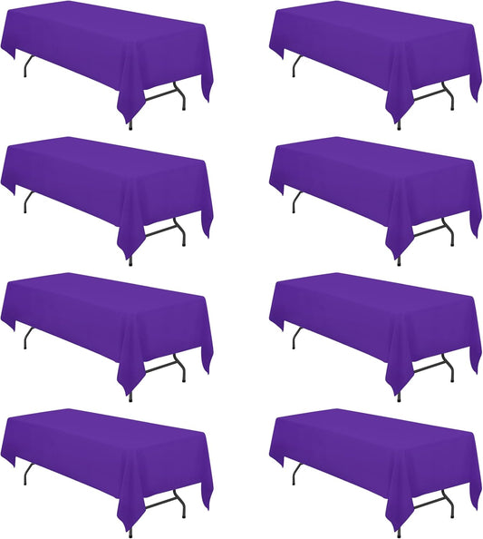 BRILLMAX 8 Pack Purple Tablecloths for 8 Foot Rectangle Tables 60 x 126 Inch - 8ft Rectangular Bulk Linen Polyester Fabric Washable Cloth Cover for Wedding Reception Banquet Birthday Party