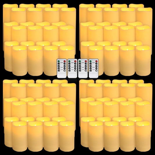 Set of 96 Waterproof Outdoor Flameless Candles, LED Candles with 4 Remote and Timer,(H 4" 5" 6" x D 2.2"),for Halloween Wedding Festival