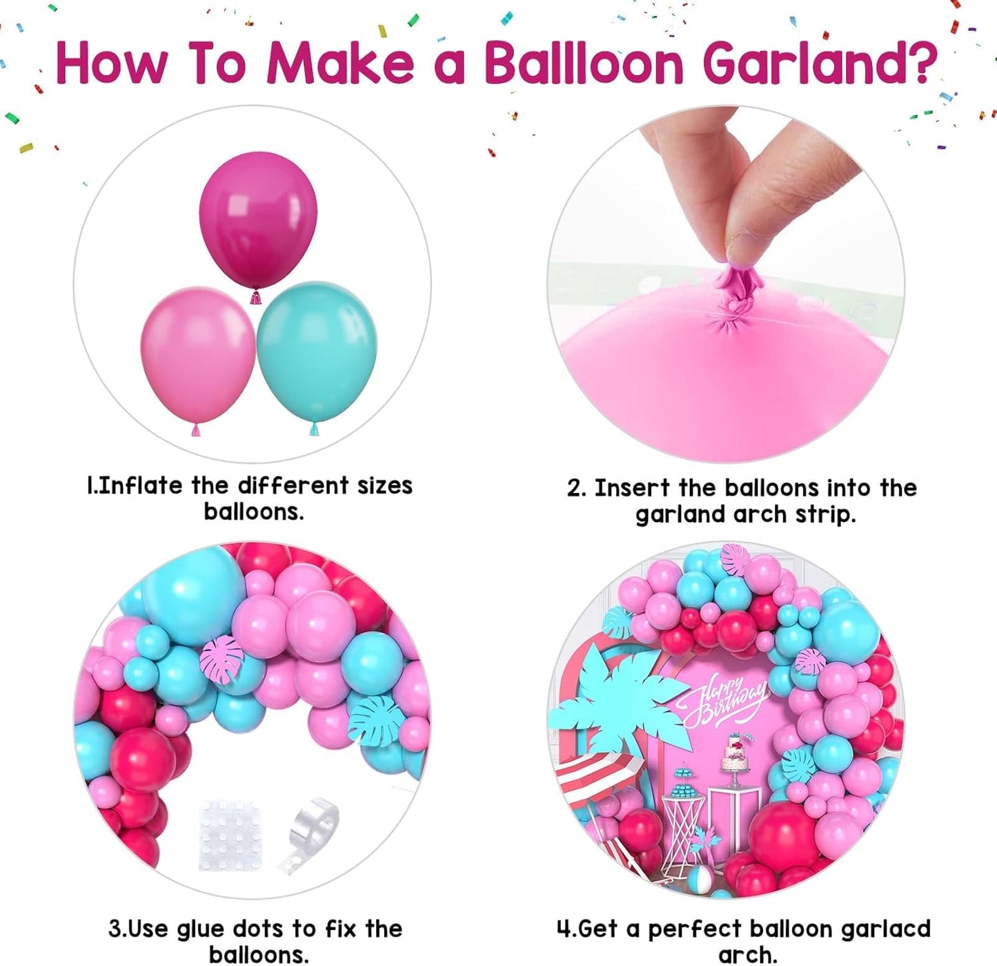 Hot Pink and Teal Balloon Arch Kit, 112Pcs Pink Teal Balloon Garland Kit Teal Blue Hot Pink Latex Balloons Turquoise Pink Helium Balloons for Birthday Summer Party Baby Shower Wedding Anniversary