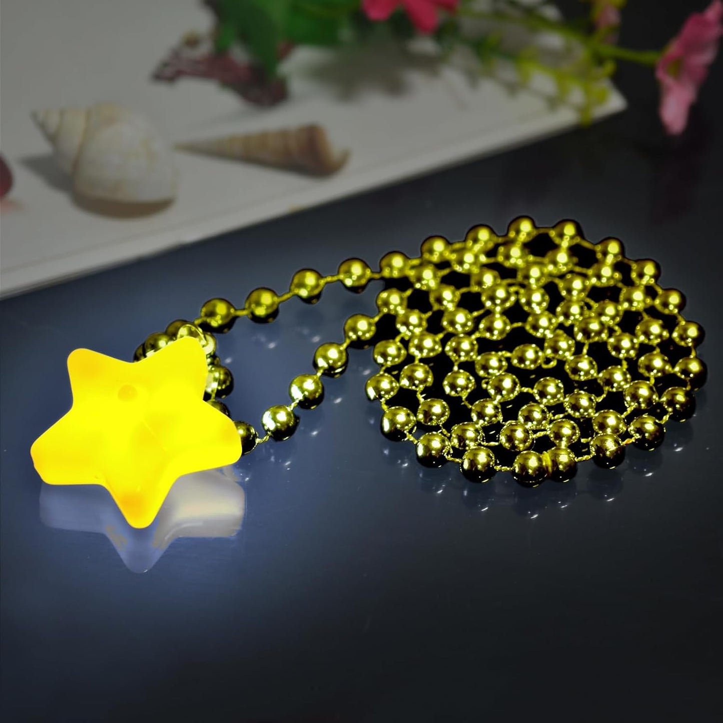 6 Pack Yellow LED Glow Star Necklace Bulk Beaded Necklaces for Halloween Christmas Decorations Mardi Gras Party Favors