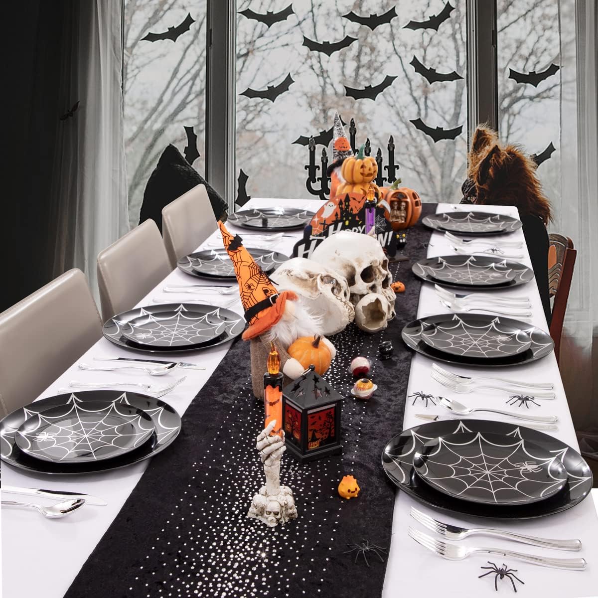 NOCCUR 60PCS Halloween Plastic Plates - 30 Black Dinner/Dessert Plates - Ideal for Halloween Party
