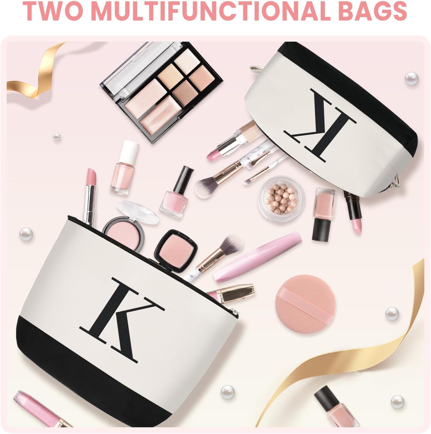 BAGAIL Initial Tote Bag, Personalized Birthday Gifts for Women, Teacher, Friends, Mom, Wedding, Monogrammed Beach Bag