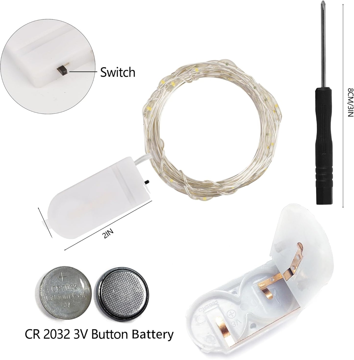 WATERGLIDE 12 Pack Fairy Lights Battery Operated (Included), 7 ft 20 LED Mini String Lights, Waterproof Silver Wire Firefly Starry Lights for DIY Wedding Christmas Party Mason Jars Decor, Warm White