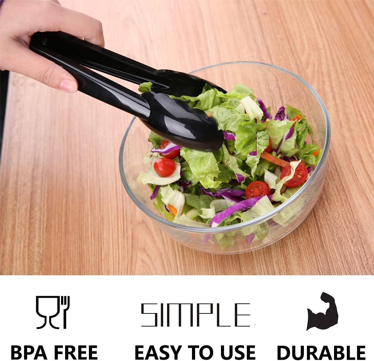 40 Pieces Plastic Salad Tongs, Black Kitchen Serving Tongs, 9 Inch Disposable Utensils Set, Heavy Duty Scalloped, Perfect for Buffets and BBQ, Food Safe Material