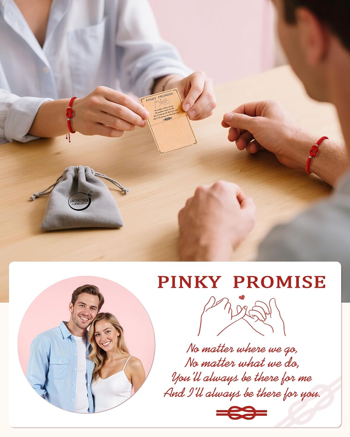 UNGENT THEM Pinky Promise Knot Couples Bracelets Anniversary Christmas Valentines I Love You Gifts for Boyfriend Girlfriend Women Men