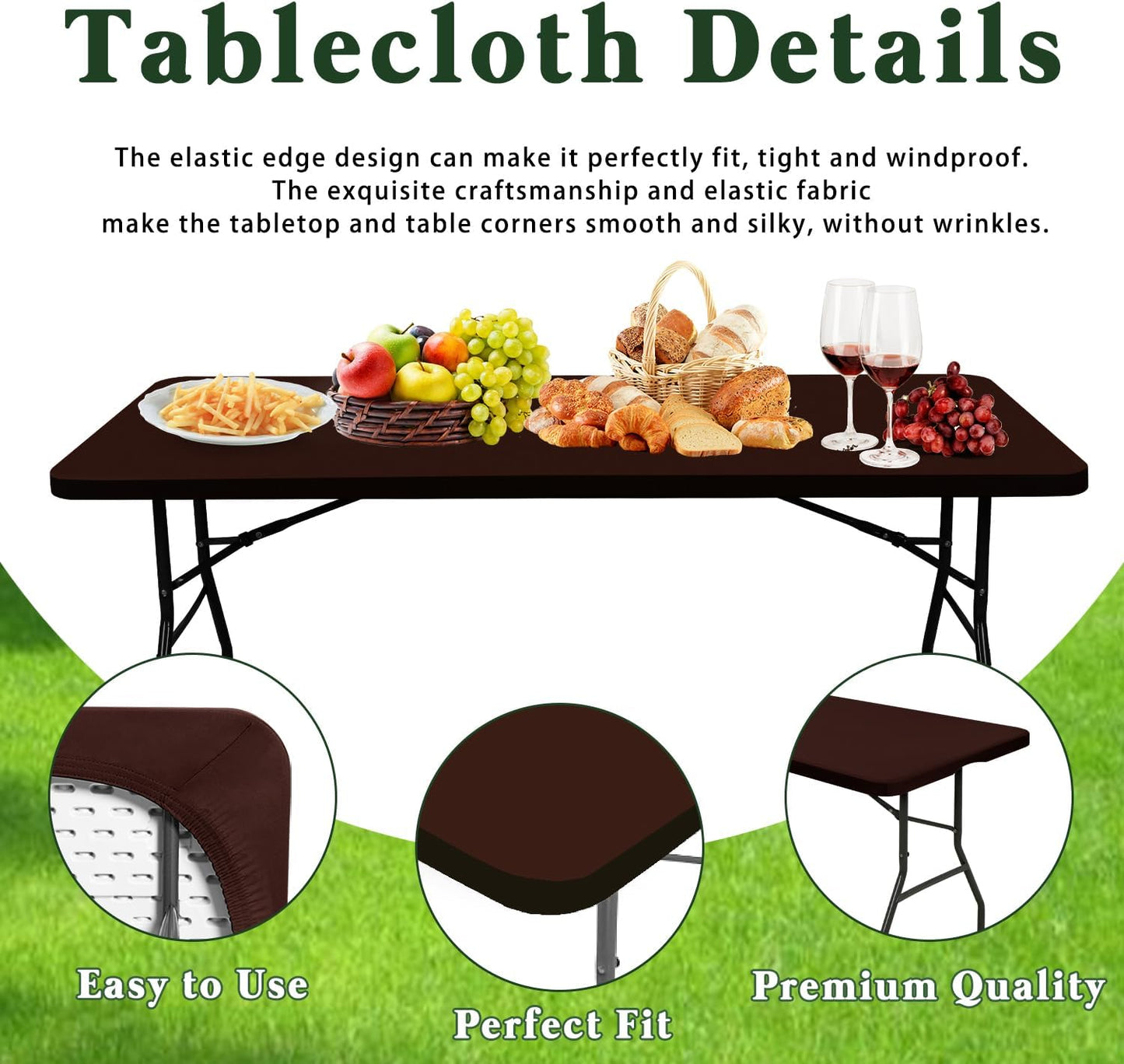 6 Pack Picnic Table Cover Fitted 6 Foot Tablecloth for Rectangle Tables Elastic Waterproof Stretch Washable Patio Folding Outdoor Spandex Table Cloth for Camping Banquet and Parties (Coffee 30" x 72")