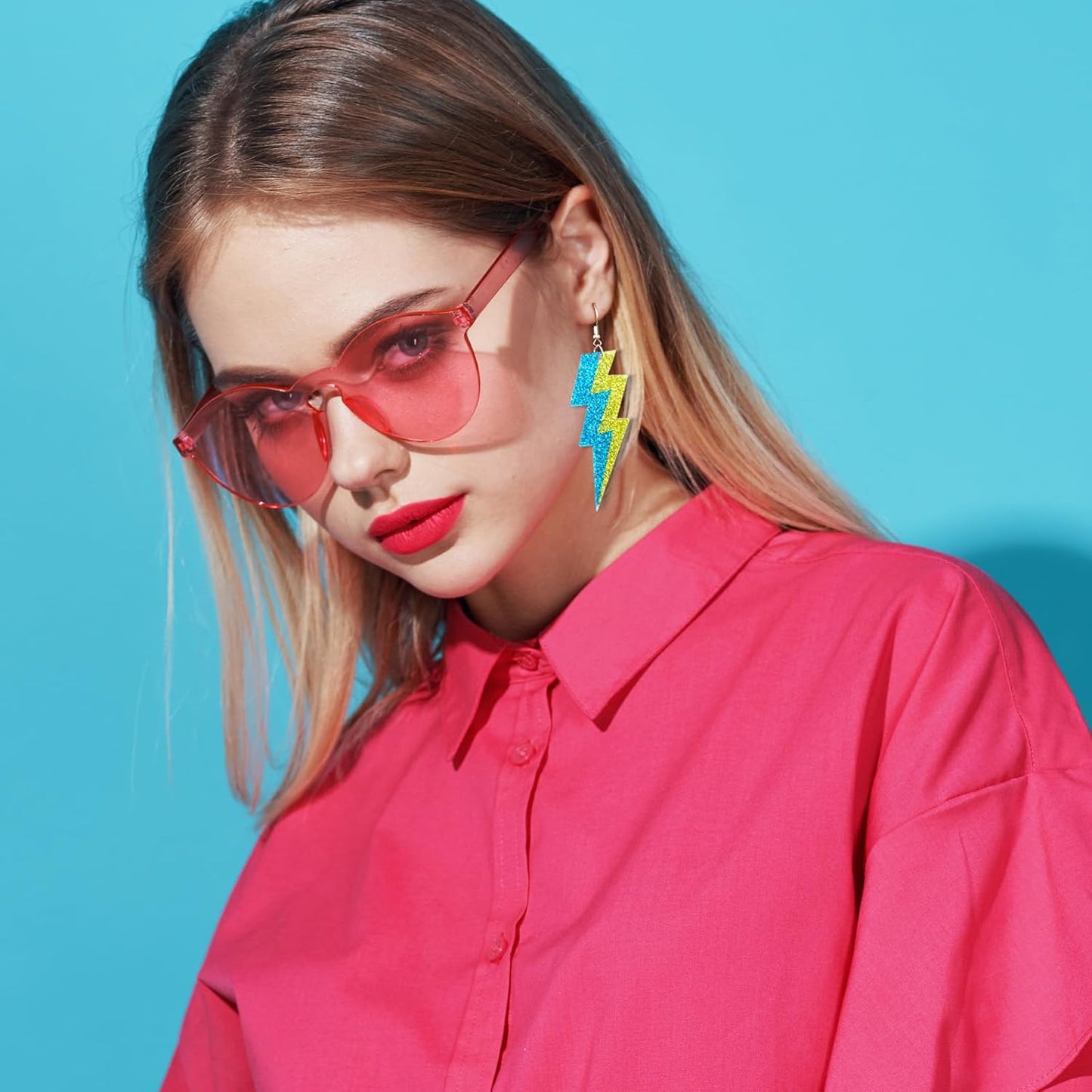 80s Neon Earrings for Women Acrylic Lightning Bolt Drop Earrings Retro 80s 90s Glow Party Accessories Neon Jewelry for Halloween Costume Outfit