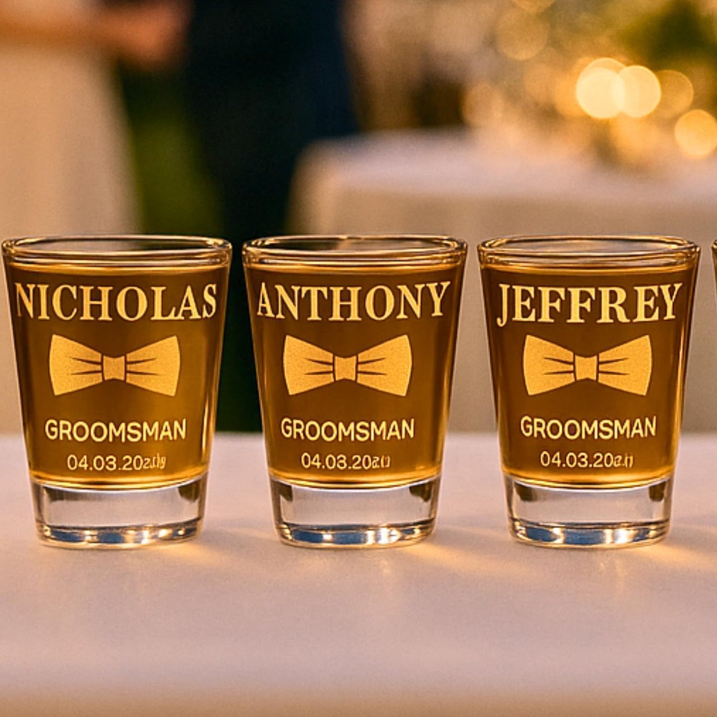 Gifts Inscribed Personalized Shot Glasses Set of 3 – Custom Engraved Groomsmen Glasses – Wedding, Bachelor Party, Drinking Gift for Men, Whiskey Vodka Tequila Shooters