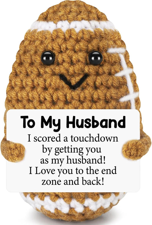 Birthday Gifts for Husband from Wife, Christmas Handmade Inspirational Crochet Football Gift for Him, Cool Wedding Anniversary Present for Husband, Cute Emotional Home Decor for Couple, Hubby, Spouse