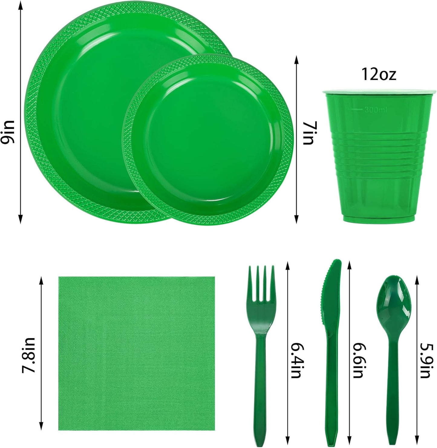 WELLIFE 210Pcs Green Plastic Plates, Christmas Plates Disposable, Christmas Party Supplies Including Green plates, 12oz Cups, Plastic Cutlery and Napkins Serve 30 Guests