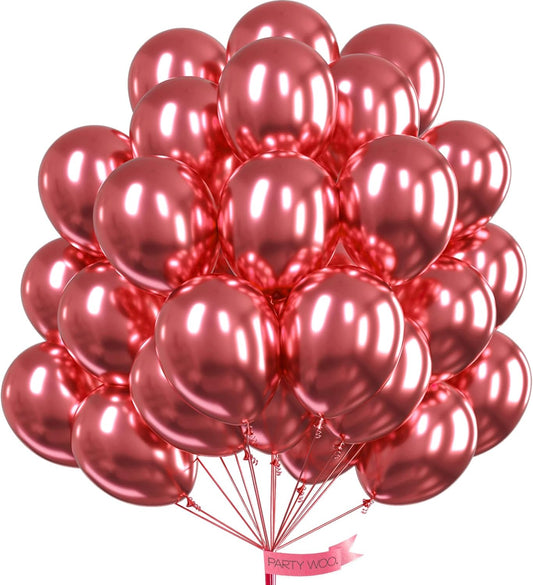 PartyWoo, 50 pcs 12" Pink Metallic Balloons, Balloon Garland or Arch Decorations, Birthday, Wedding, Anniversary, Unisex, All Ages, 3-6hrs Helium, 72hrs Air Filled
