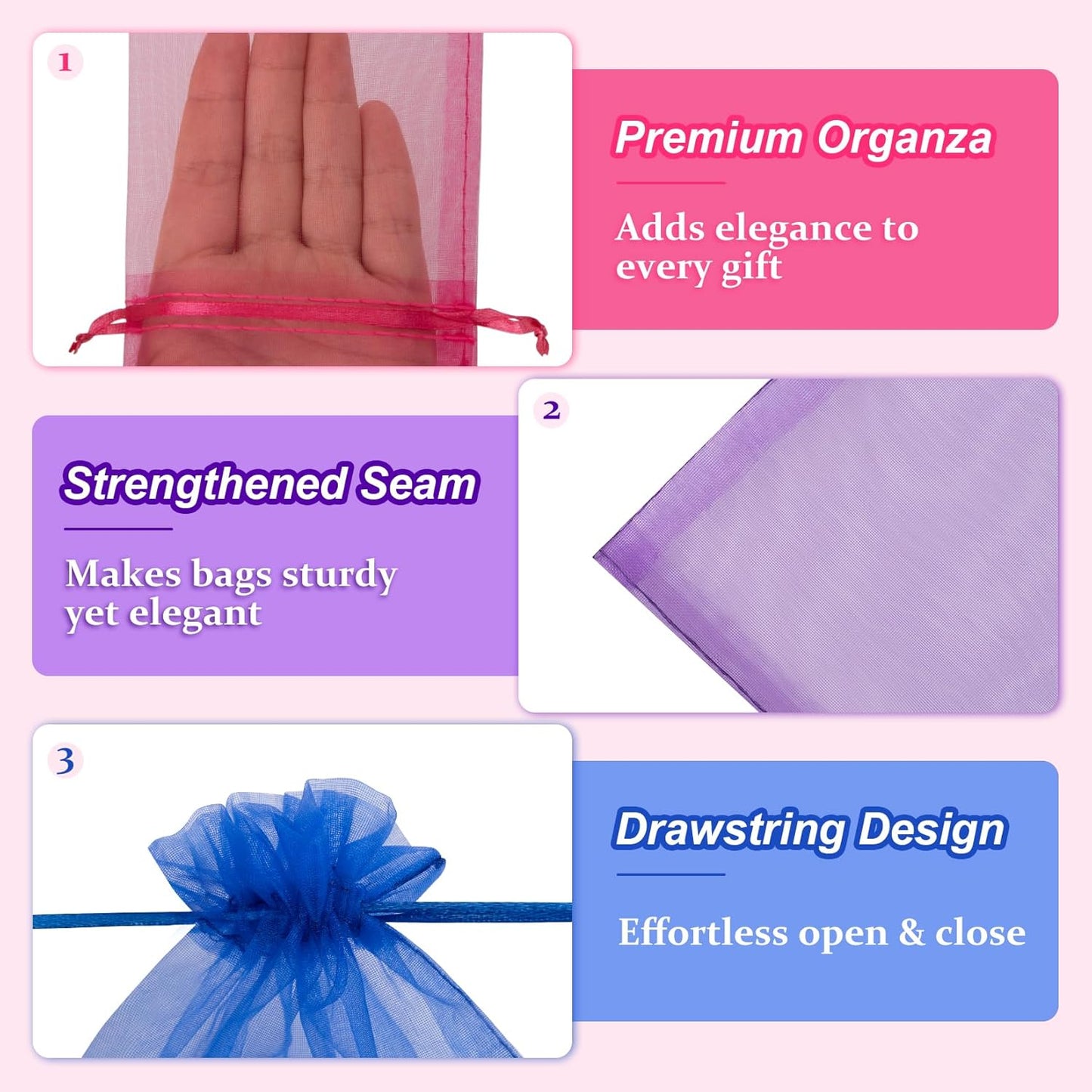 Crweety 50 Pack 4x6 Inch Assorted Color Organza Bags, Vibrant Mix of 10 Colors Mesh Gift Bags for Wedding Favors, Birthday Party Favor, Candy Jewelry Sachet Packaging & Holiday Gifts