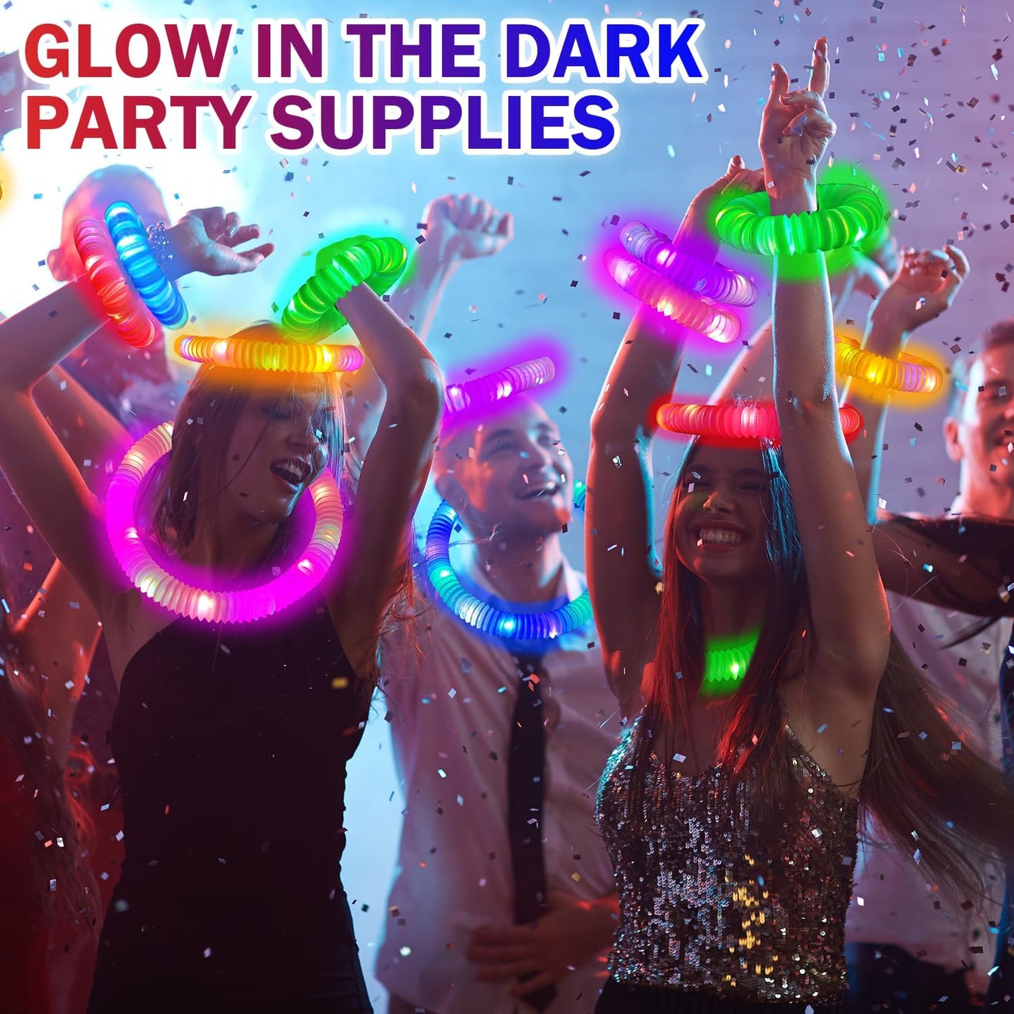 Glow Sticks Party Favors Supplies for Toddler 18 PCS,Camping Essentials Fidget Toys Gifts for Kids,Light up Pop Tubes Necklace ＆ Bracelet Accessories, Treats Non Candy for Christmas Birthday Wedding