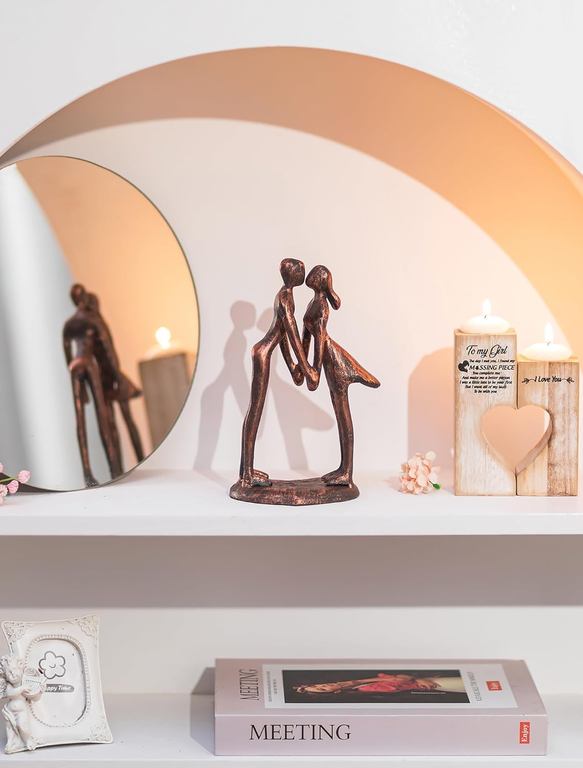 Sziqiqi 7th Anniversary Couple Gifts: 7 Year Anniversary Wedding Gifts for Him Her - Copper Gift for Husband Wife - Gift for Christmas Birthday Valentines Kissing Couple Figurines