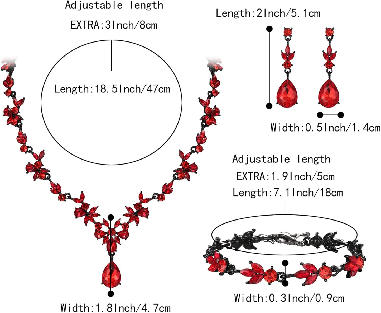 BriLove Wedding Jewelry Set for Women Bride, Y-Necklace Tennis Bracelet Dangle Earrings Crystal Teardrop Marquise Cluster for Bridal Bridesmaid