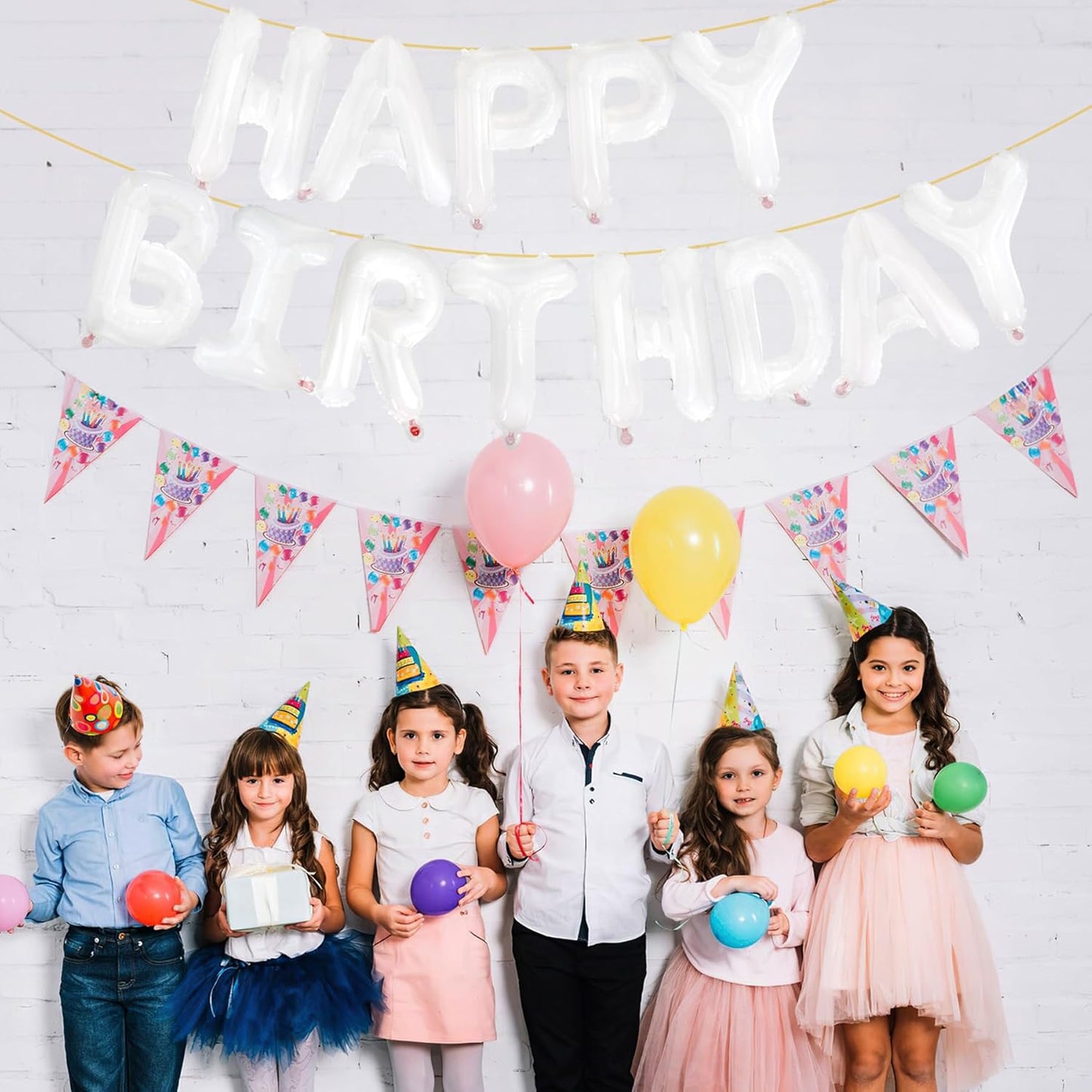 LIOZEOKUN Happy Birthday Balloon Letters 16 inch Mylar Foil Birthday Balloons Banner Sign for Birthday Party Decorations Supplies (White)