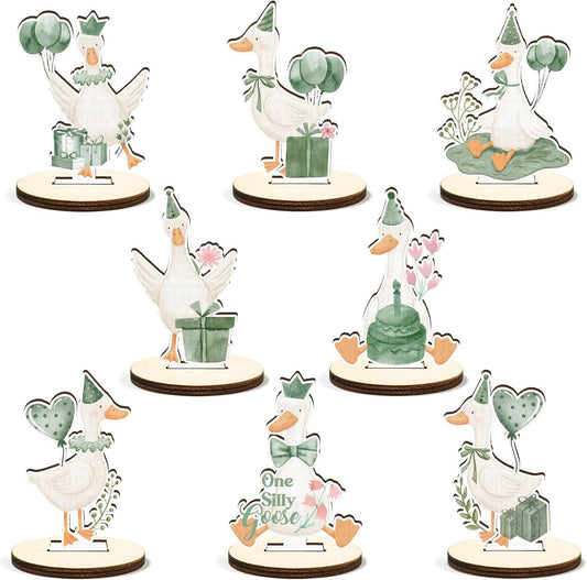 16 Pcs Wooden Baby Shower Table Centerpiece Sage Green One Silly Goose Tabletop Detachable Sign Boy Or Girl Gender Reveal Table Toppers Display Decoration 1st Birthday Photo Props Party Favor Supplies
