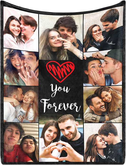 Custom Blanket with Picture, Personalized Sherpa Blanket for Adult, I Love You Wedding Gifts for Couples Girlfriend Boyfriend, Customized Throw Blanket for Adults Wife Husband-10 Photos Sherpa
