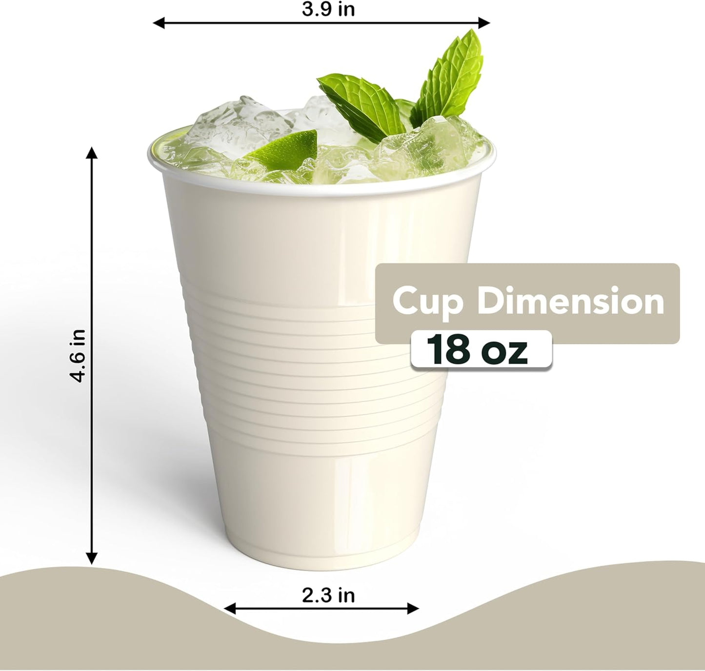 18 Oz Ivory Plastic Cups For Party Supplies 50 Pack | Ivory Disposable Cups Plastic | Disposable Drinkware For Parties, Events & Everyday