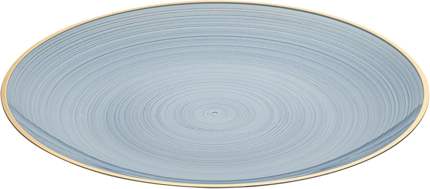 Restaurantware Plastic Plates 20 Pcs 10" Gold Rimmed Disposable Plates Heavy-Duty Blue Translucent Rippled Plastic Dinner Servers for Party, Weddings, Salads, Desserts, and Appetizers