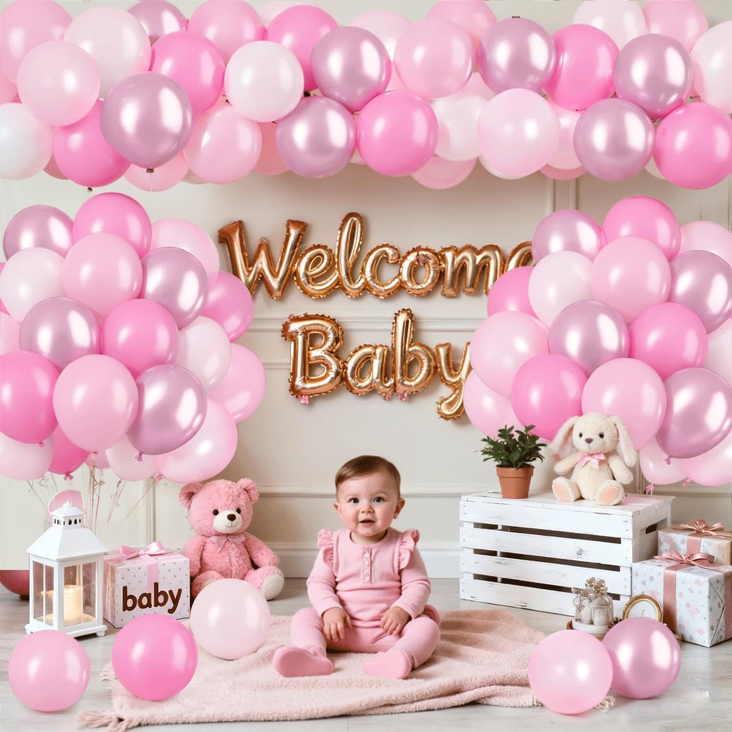 Pink Balloon Set, 60pcs 12-inch Metallic Pink Balloons Hot Pink and Light Pink Balloons Baby Pink Party Balloons Perfect for Girls' Birthdays Baptisms and Wedding Parties