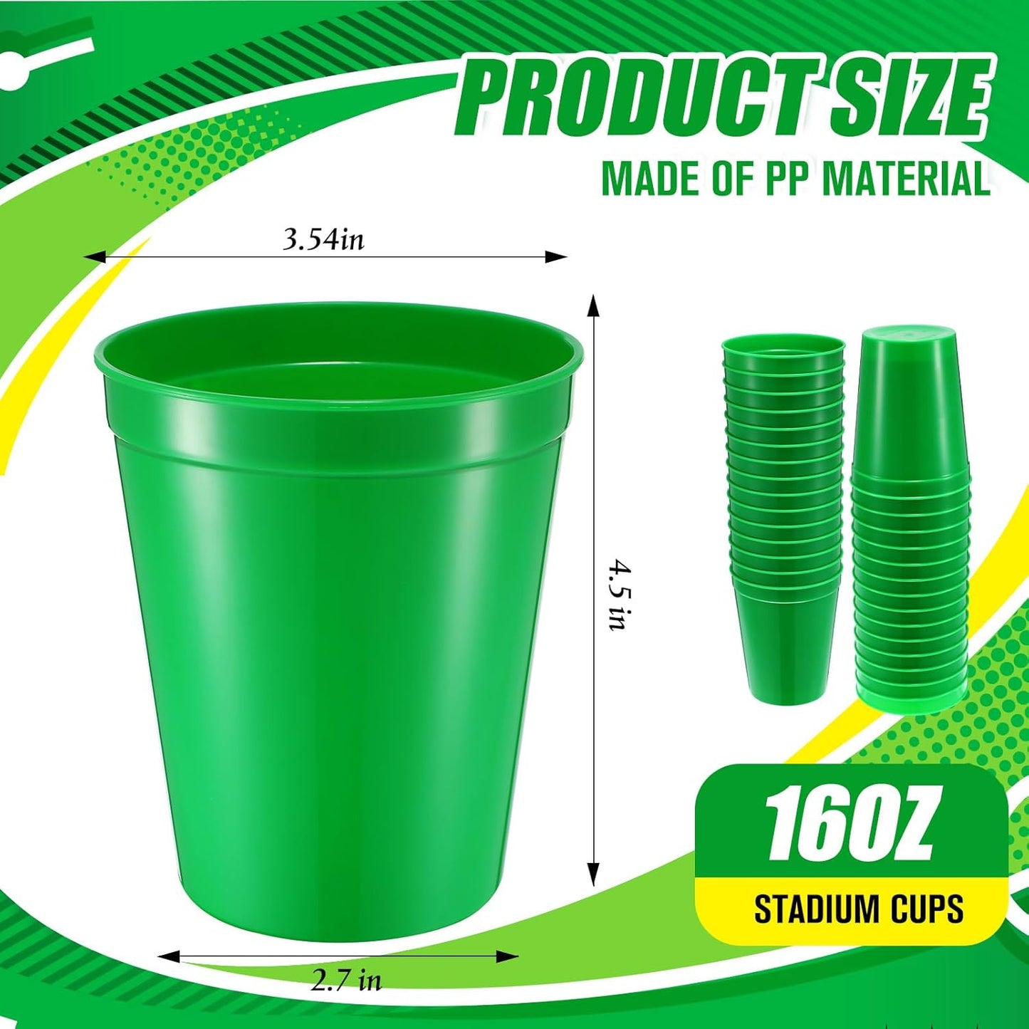 Yungyan 50 Pack 16oz Stadium Cups Reusable Plastic Cups Blank Drink Tumblers for Parties, Events, DIY Projects, 4.5 x 3.54 x 2.72 Inch (Forest Green)