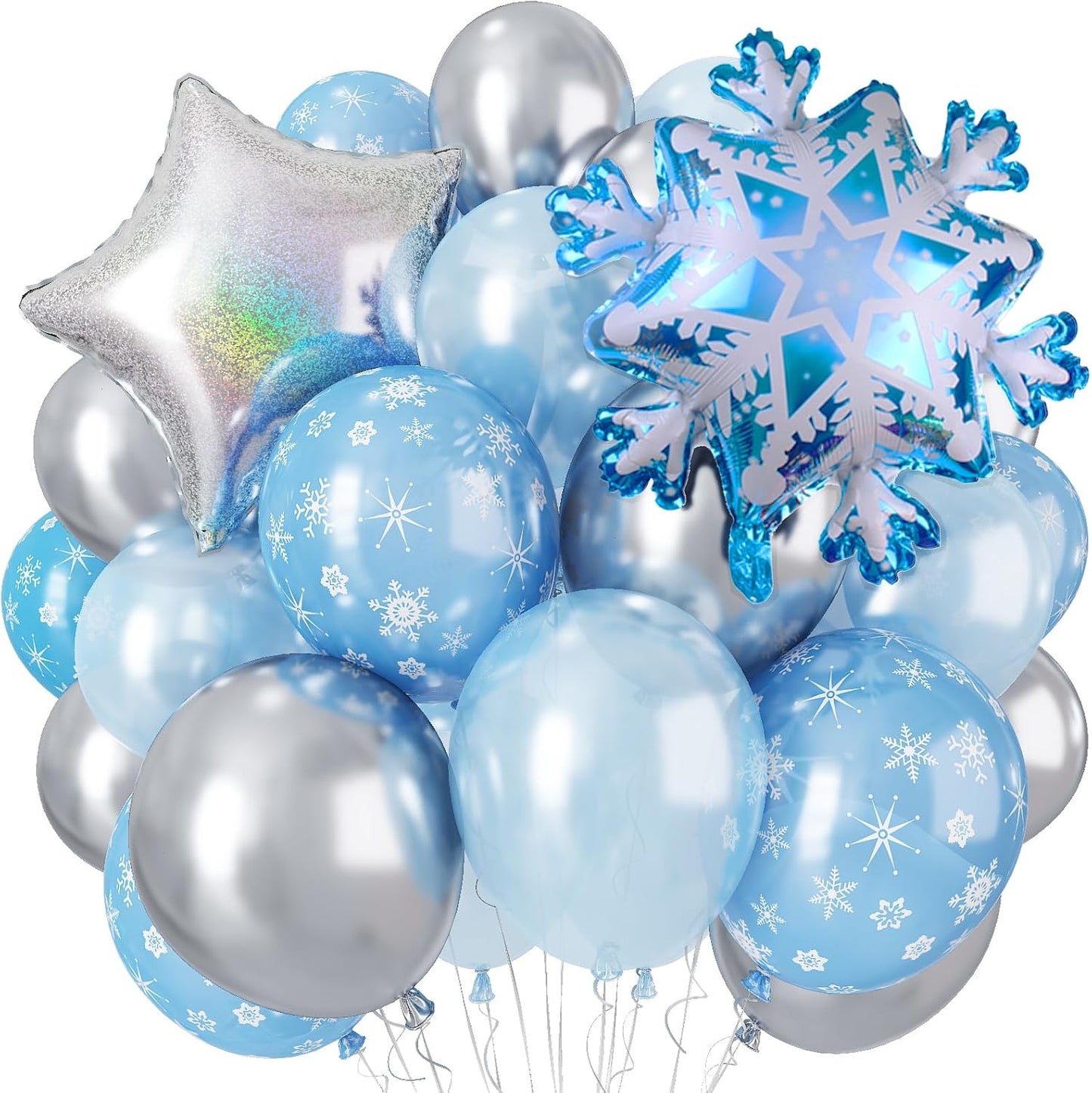 Winter Snowflake Balloons, 12 Pearl Light Baby Blue Silver Latex Balloons with Star Snowflake Foil Balloon for Winter Wonderland Christmas Baby Its Cold Outside Shower Birthday Party Decorations