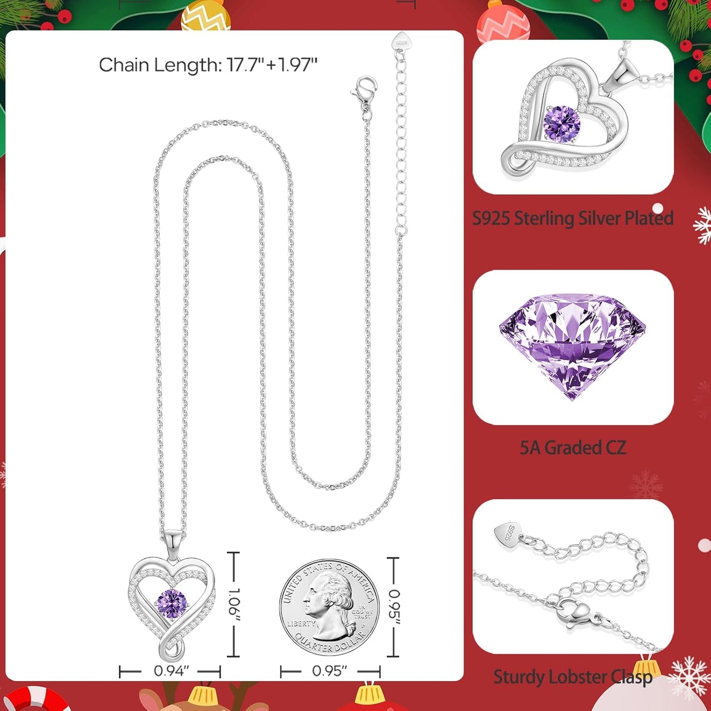 18K Rose Gold Infinity Love Heart Birthstone Necklace for Women Wife, Anniversary for Women Wife Birthday Gift for Her Girlfriend Mom Daughters, I Love You Women's Jewelry S925 Sterling Silver