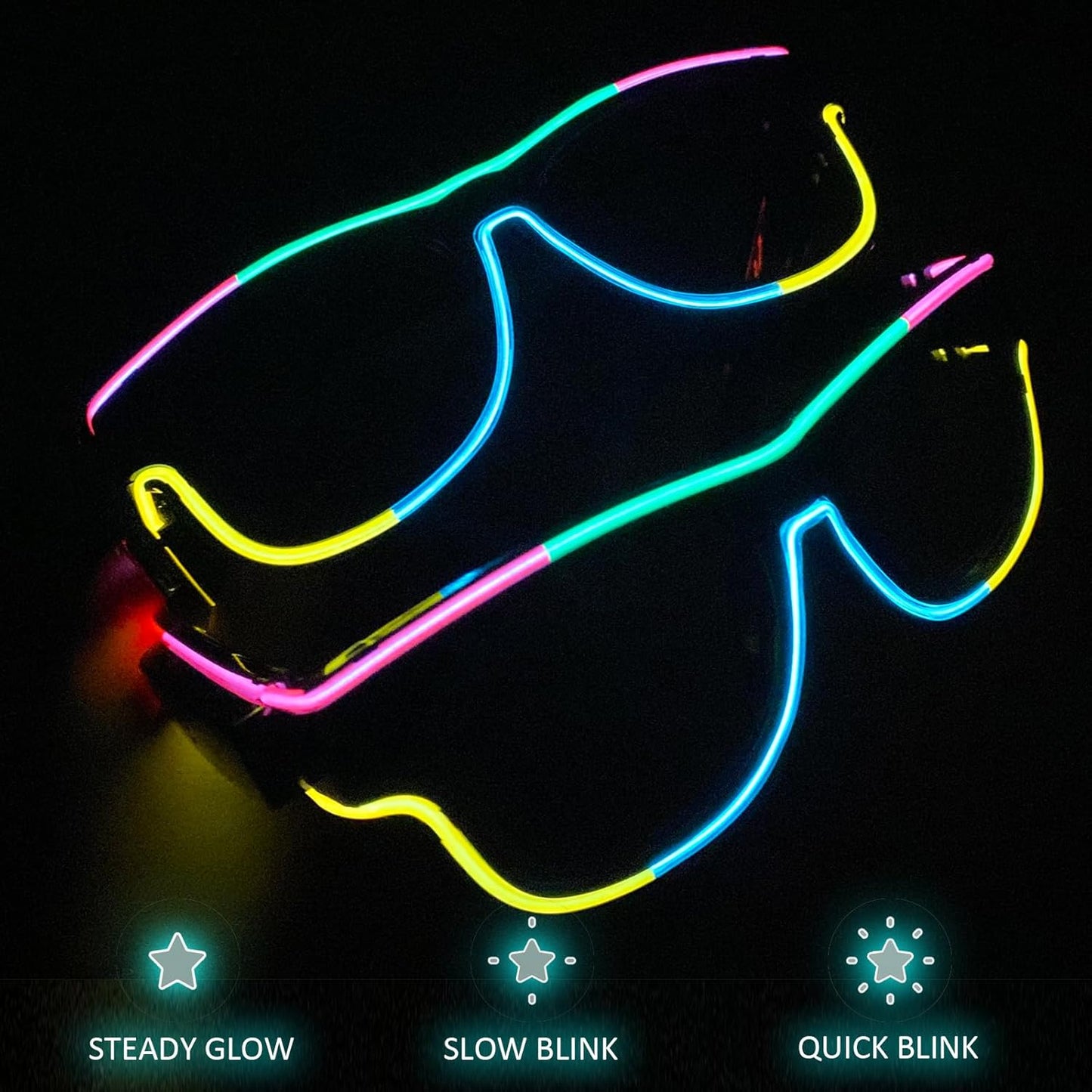 GS GLOWSEEN Led Light Up Glasses USB Type-C Rechargeable, Multi-color Neon Glow Glasses Rave Sunglasses for Men Women Party Outfits,EDM,Halloween,Christmas