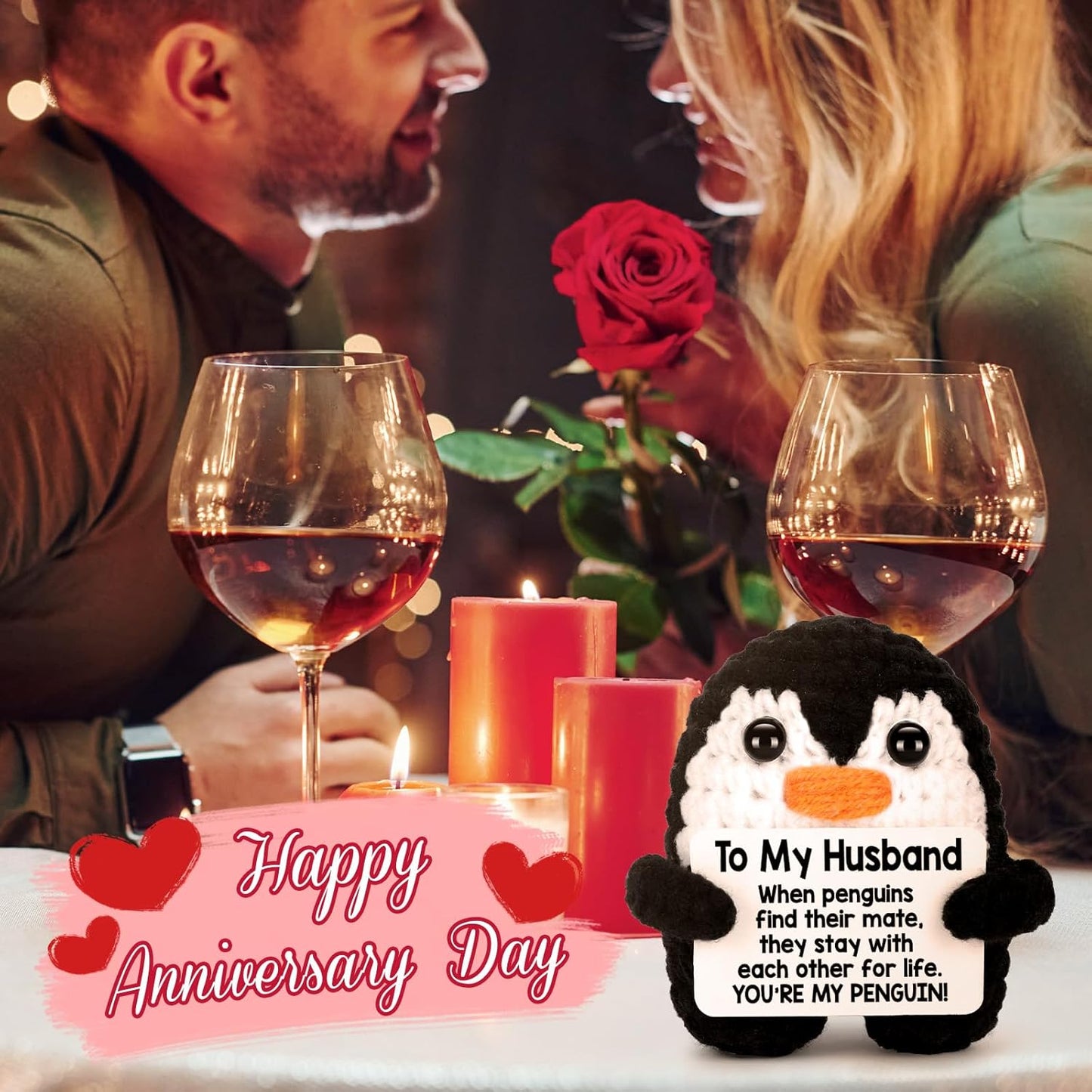 Gifts for Husband from Wife Birthday Christmas, to My Husband Handmade Crochet Mini Penguin Wedding Anniversary Birthday Gifts for Men Him Husband, Valentines Romantic I Love You Gift Cute Decor