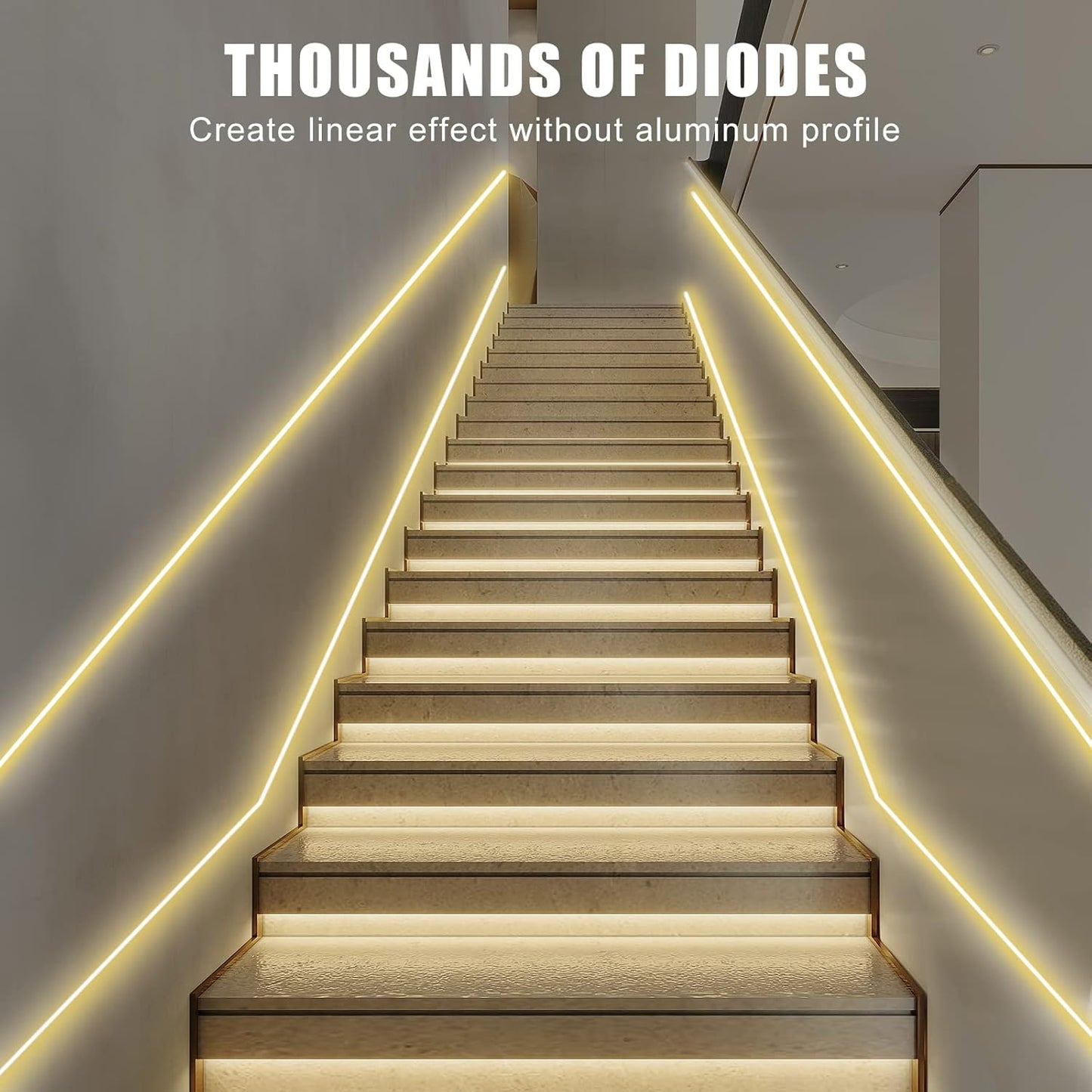 32.8ft 3000K Bright COB LED Strip Light, Dimmable, Warm White, Indoor, RF Remote, Adhesive, for Living Room, Shelf, Cabinet, Kitchen, 2 Rolls of 16.4ft